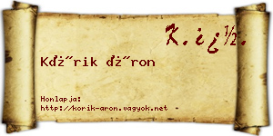 Kórik Áron névjegykártya